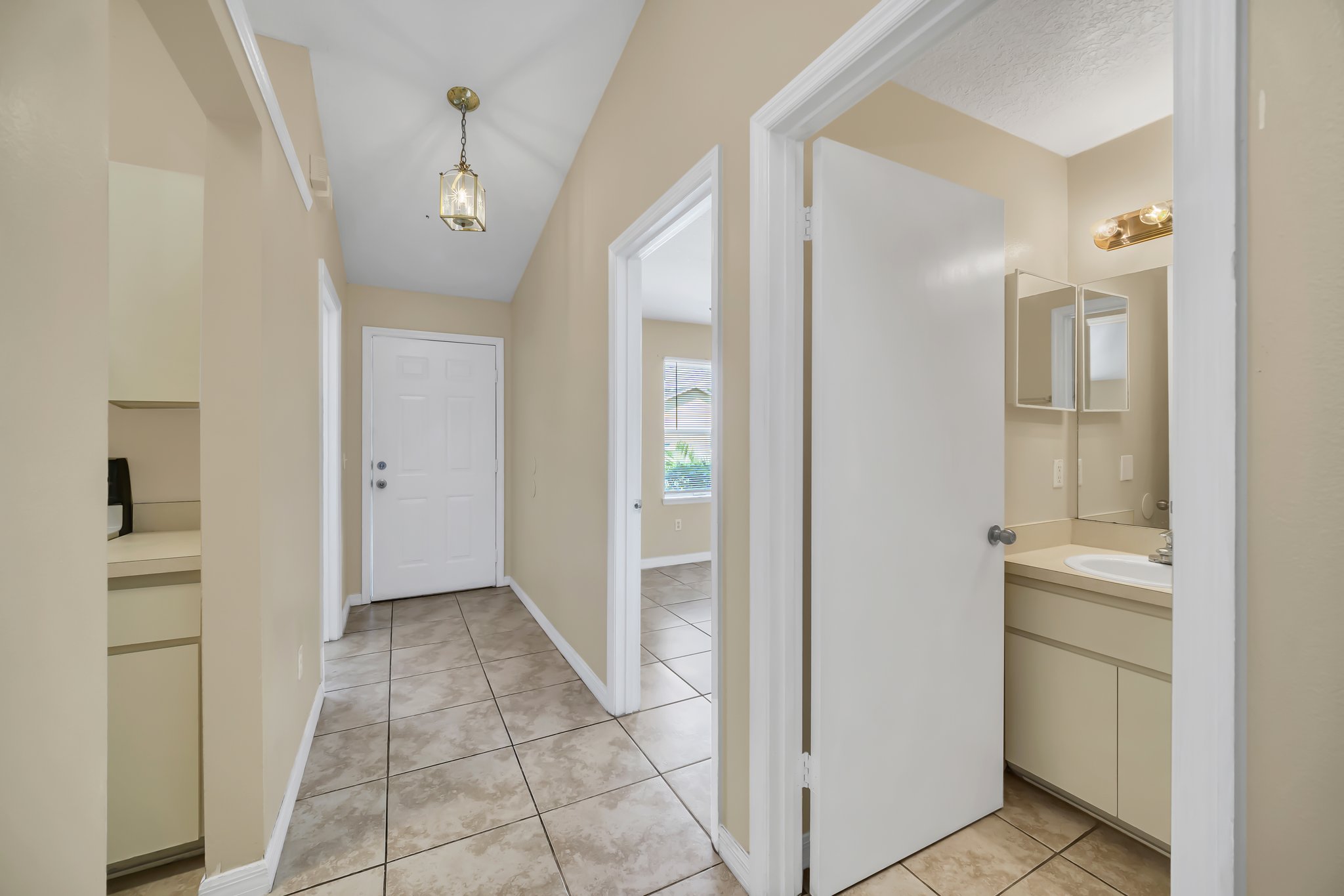 Hallway and bathroom